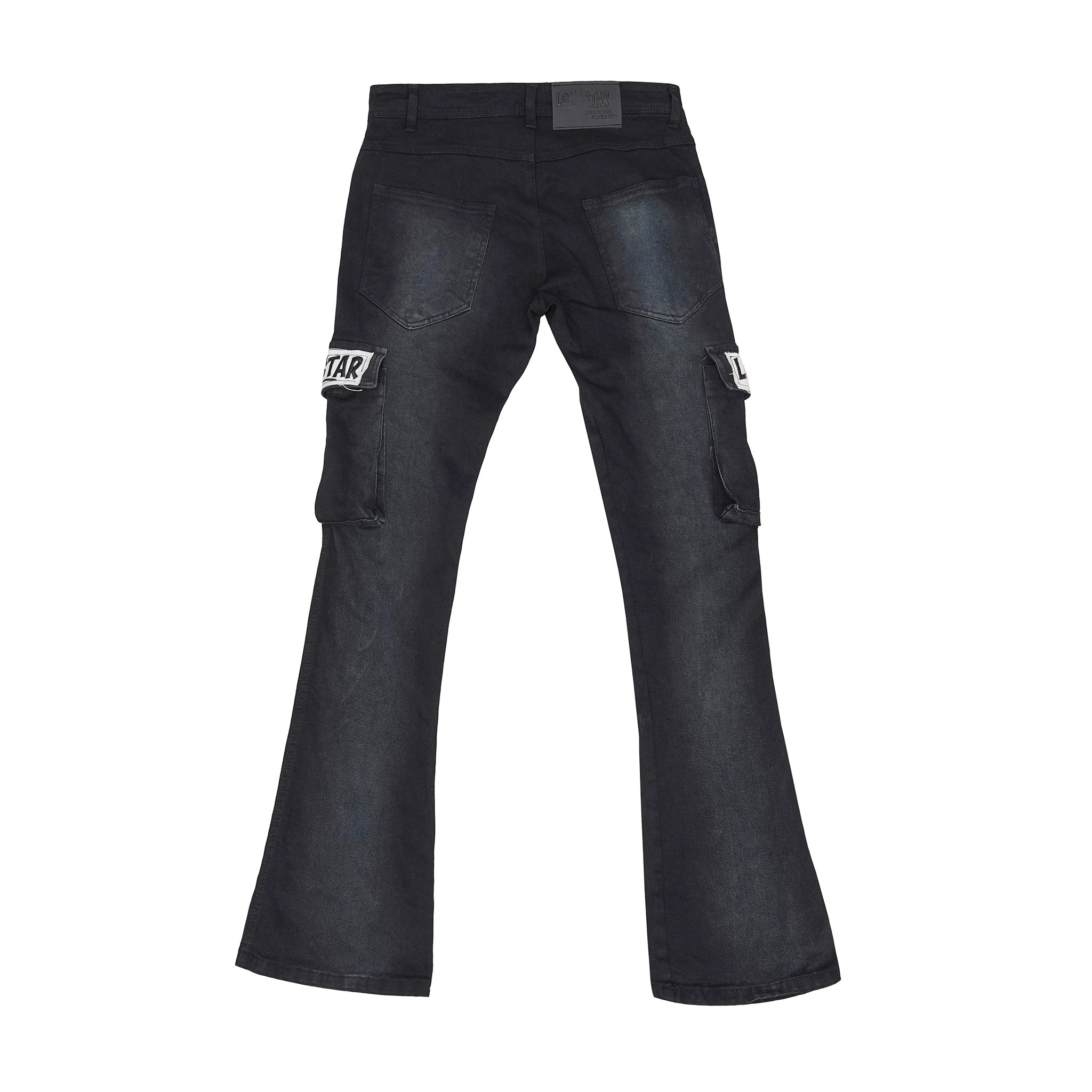 Lone$tar “Blaze Patchwork” Black Flare Cargo Jeans