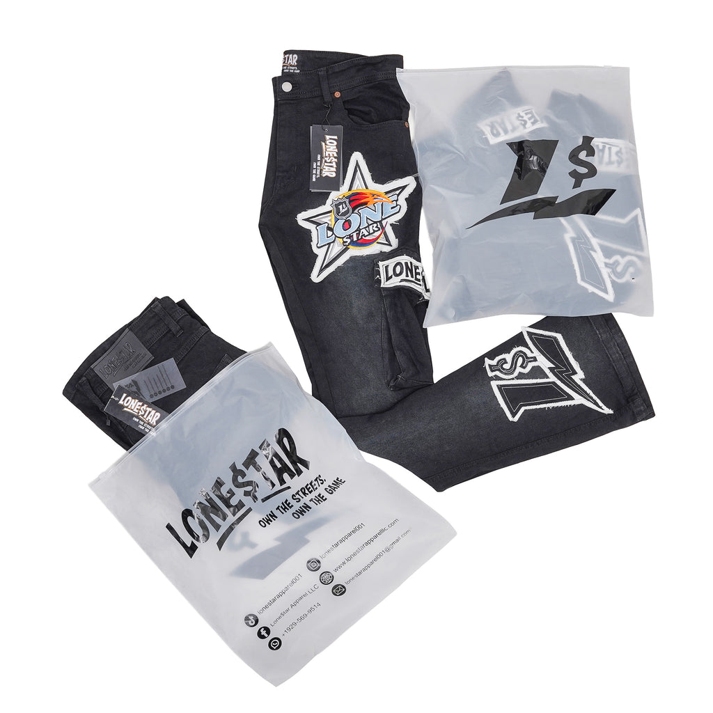 Lone$tar “Blaze Patchwork” Black Flare Cargo Jeans