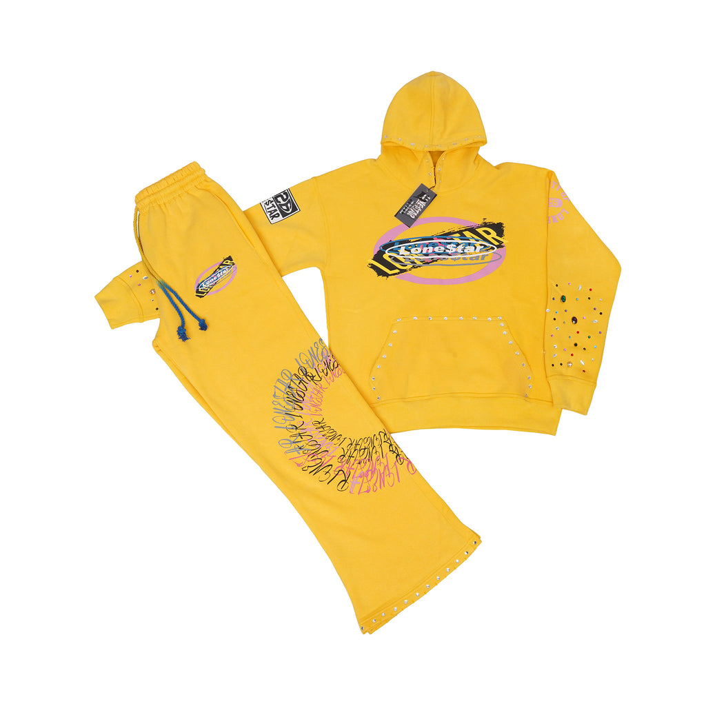 Lone$tar “Solar Vibe” Studded Graphic Yellow Sweatsuit