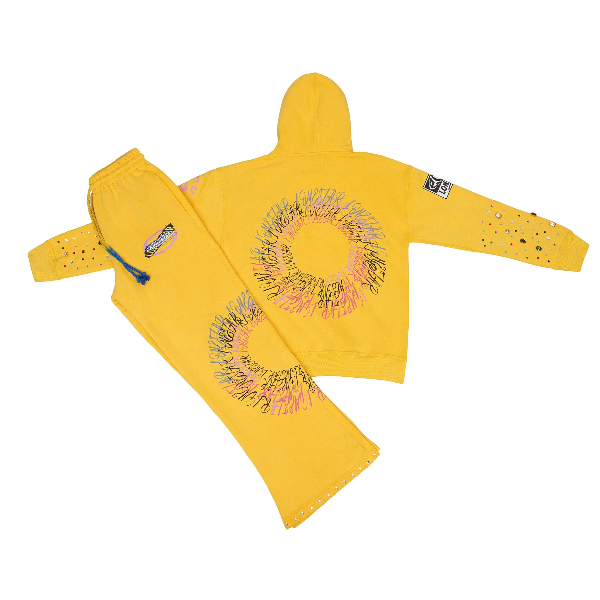 Lone$tar “Solar Vibe” Studded Graphic Yellow Sweatsuit